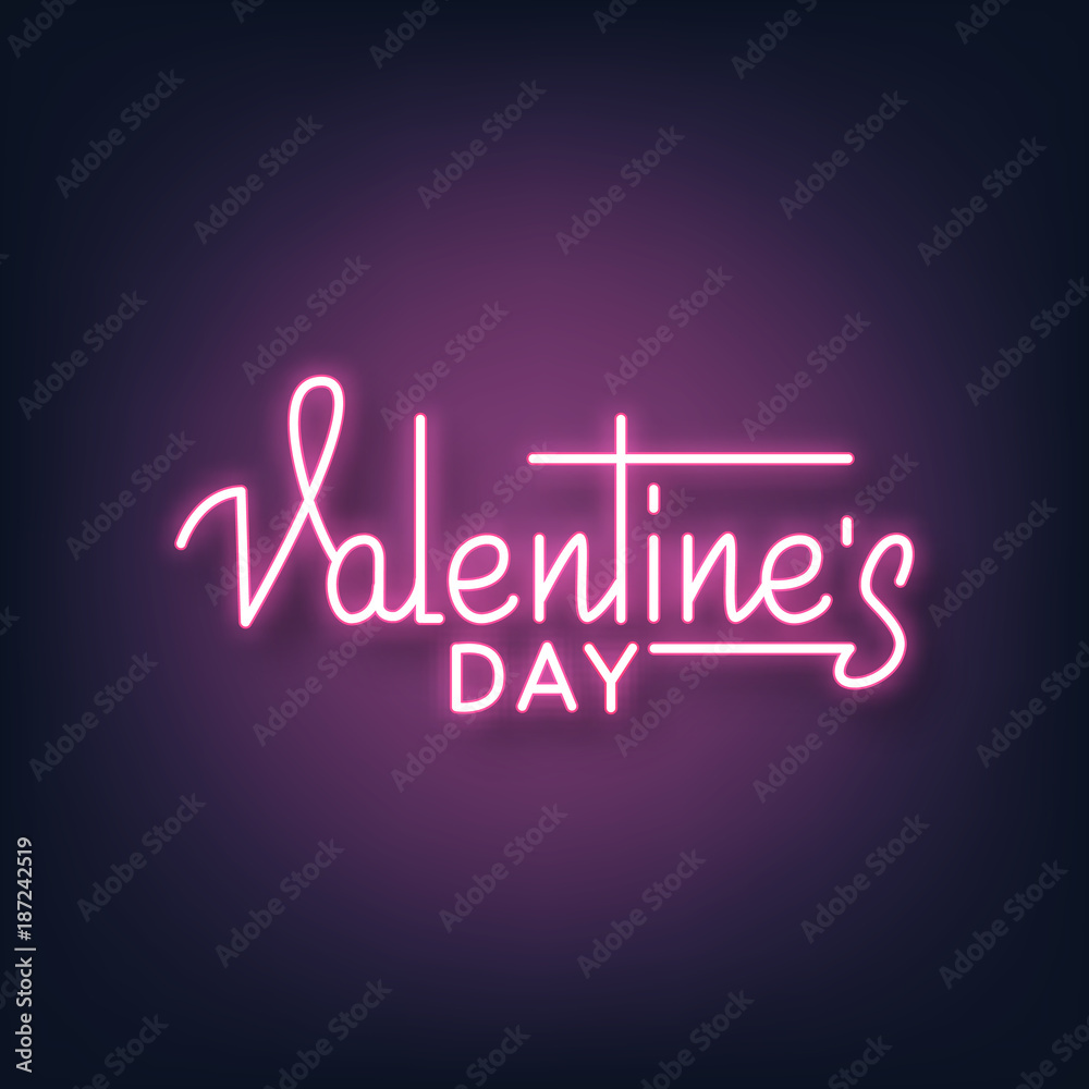 Obraz premium Valentines Day. Valentines Day neon script lettering. Valentine's Day neon sign.