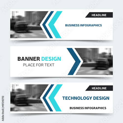 Horizontal business banner templates. Vector corporate identity design, technology background layout. Modern blue website headers, eps10