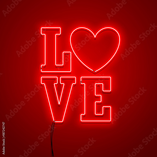 Valentines Day background. Vector retro neon sign.