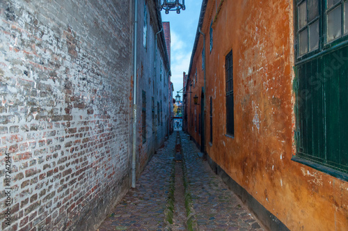 Small street in city of Helsingor in Denmark