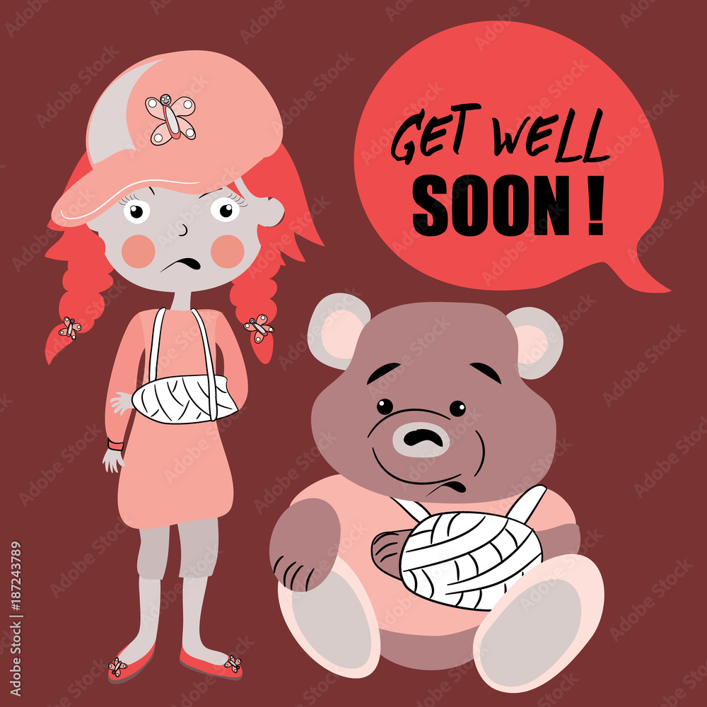 Get well soon card with teddy bear Stock Vector