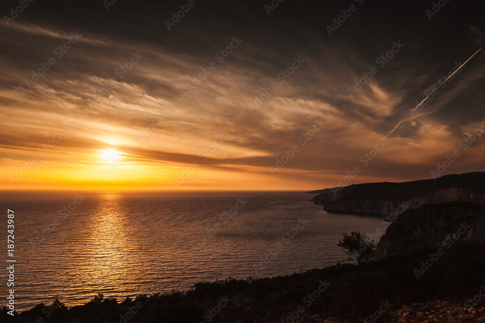 Landscape of Cape Keri Zakynthos, sunset