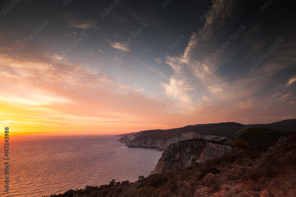 Colorful landscape with dramatic sunset
