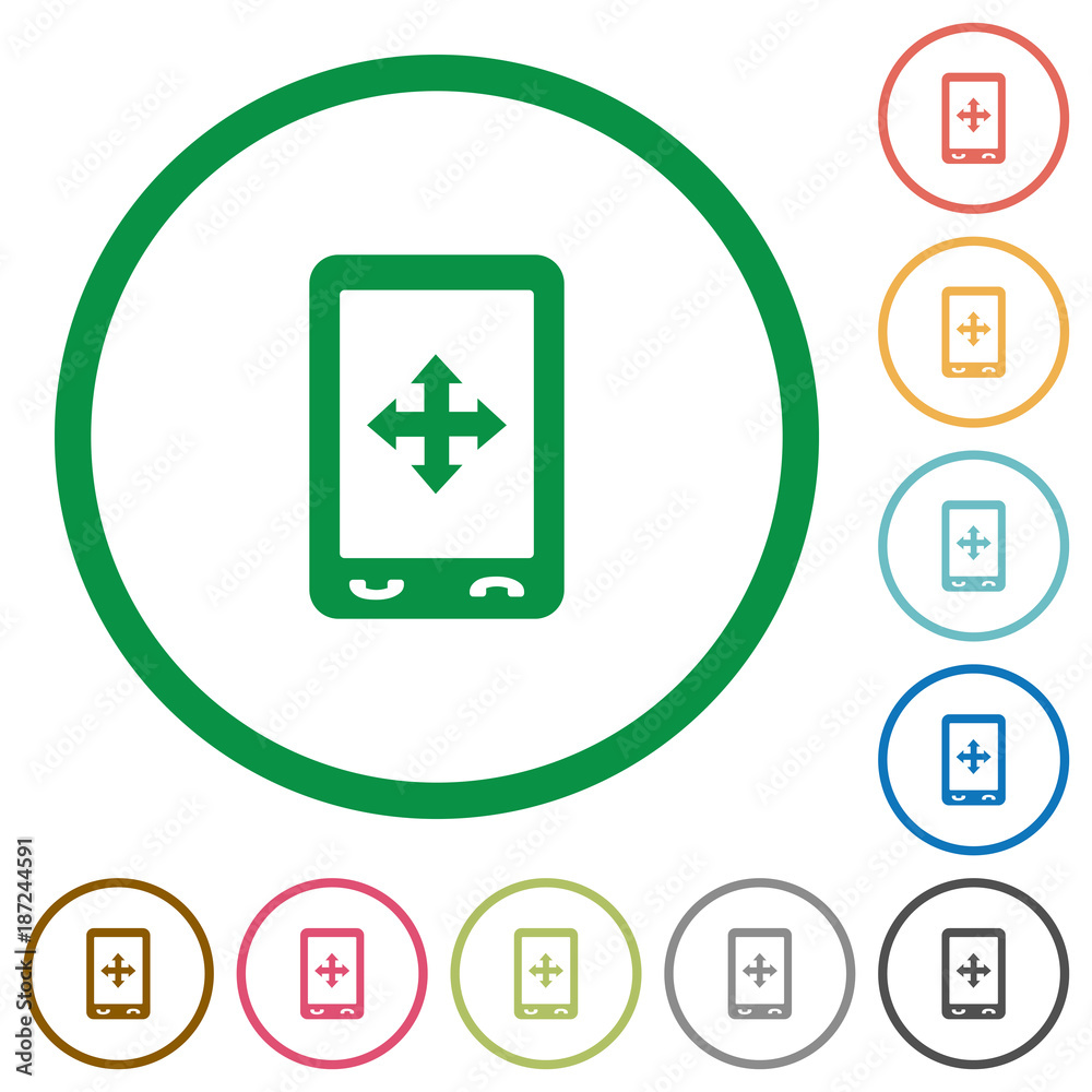 Mobile move gesture flat icons with outlines Mobile move gesture flat icons with outlines