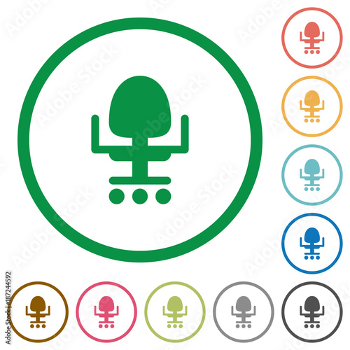 Office chair flat icons with outlines