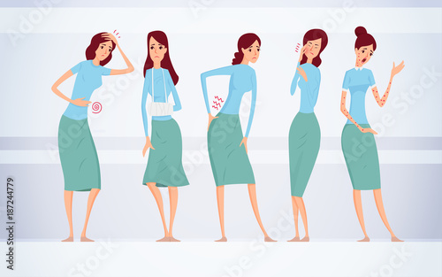Different kinds of female diseases vector illustration.