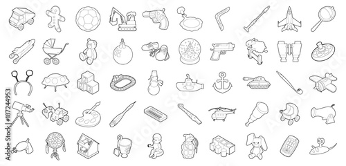 Toys icon set  outline style