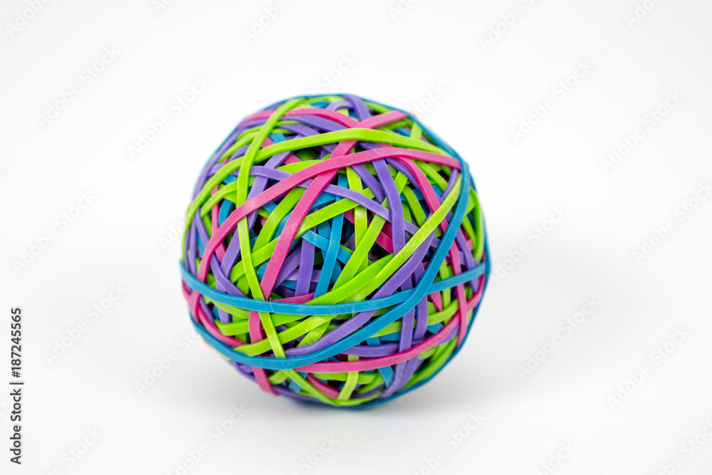 rubber band ball on white background