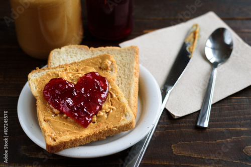 Peanut butter and heart shaped jelly sandwich