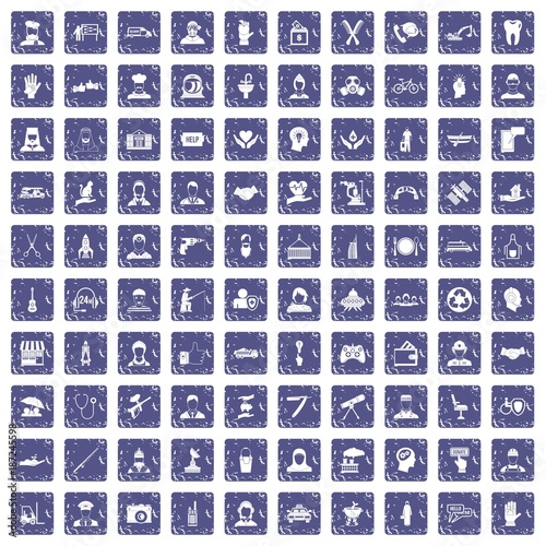 100 human resources icons set grunge sapphire
