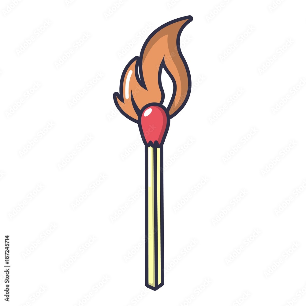 Burning match icon, cartoon style Burning match icon, cartoon style