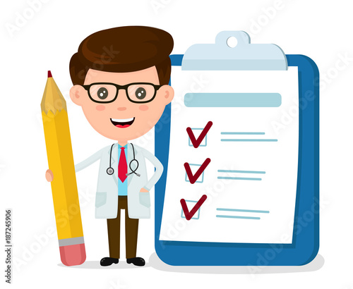 Happy smiling doctor with pencil