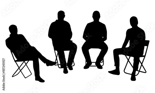 4 male silhouettes are sitting on chairs