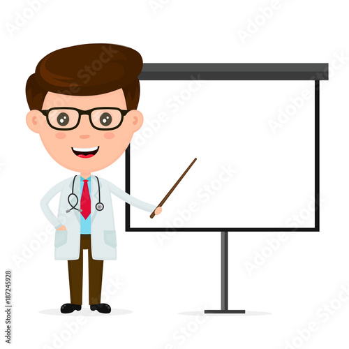 Happy smiling doctor. flat cartoon 