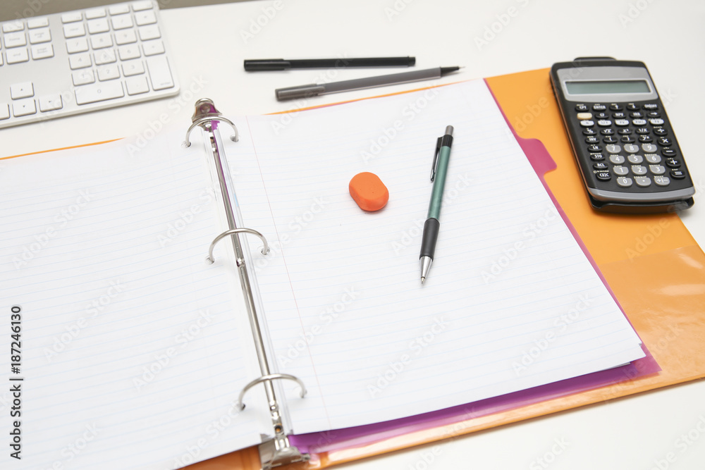 Student homework, white desk Student homework, white desk