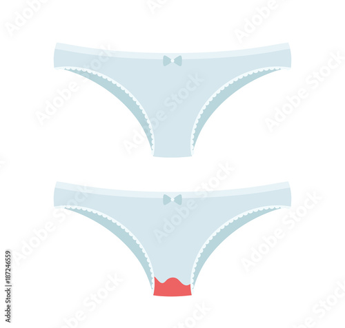 Blood stain on sad panties and clear