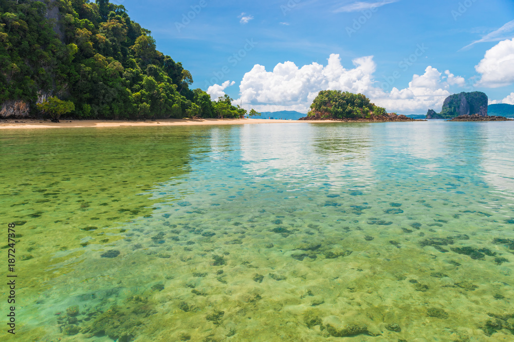 View of the islands from the shallows, Andaman Sea, Krabi Resort in Thailand