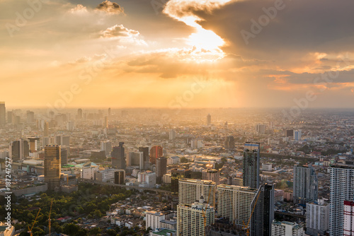 beautiful sunset over the city. View of Bangkok from a skyscraper