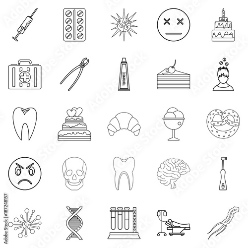 Odontic icons set, outline style