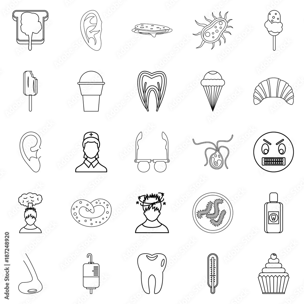 Dental clinic icons set, outline style Dental clinic icons set, outline style