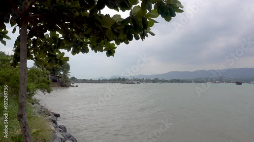 View of Big Buddha Pier on a cloudy day. Waves at sea, Koh Samui, Thailand