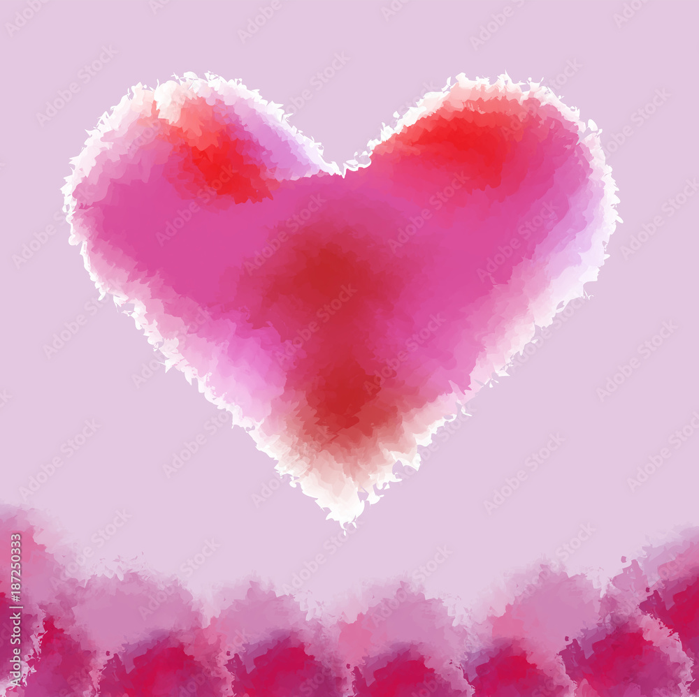Hand painted watercolor heart on a pink background. Vector illustrations