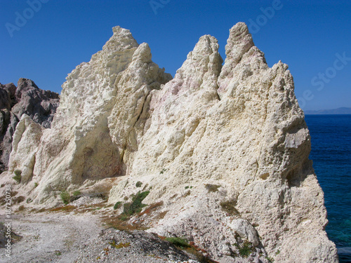 Greece  Milos island. White volcanic rocks close to Firopotamos beach.