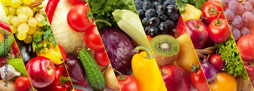 Panoramic collection fresh vegetables and fruits .