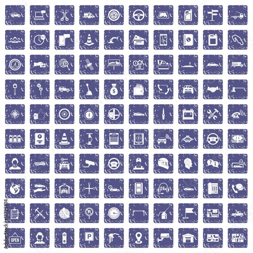 100 auto service center icons set grunge sapphire
