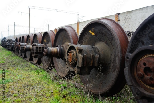 the wheels of the train in the repair department