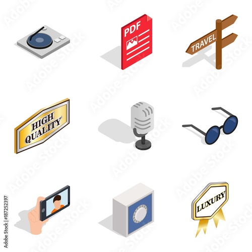 Music maker icons set, isometric style