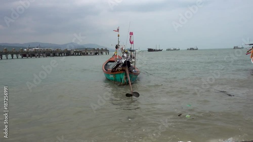 fishing boat swaying on the waves. Koh Samui island