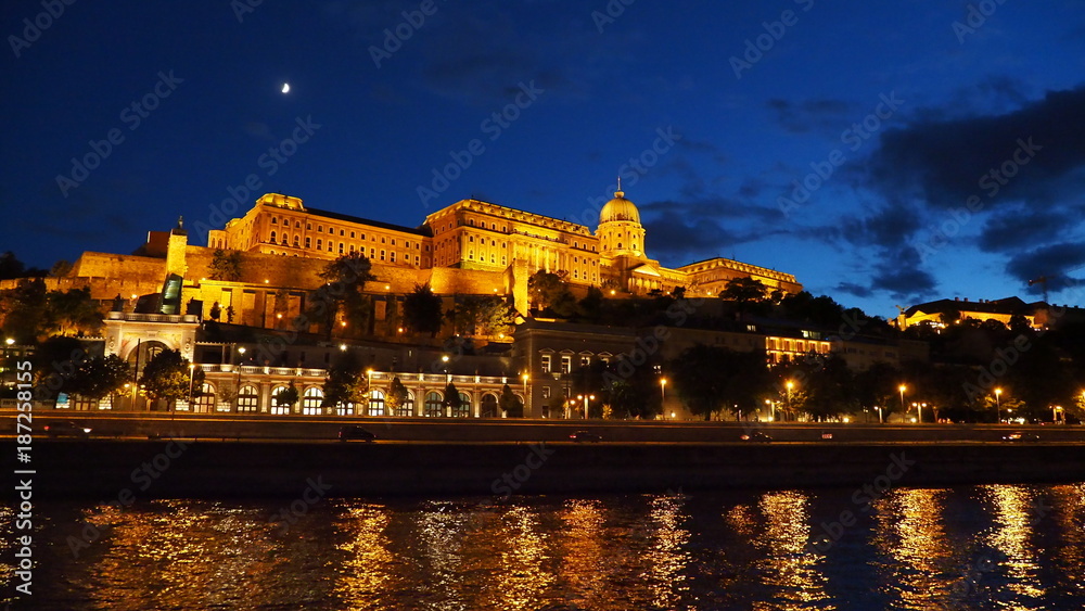 Budapest night landscape from a boat trip on the Danube.