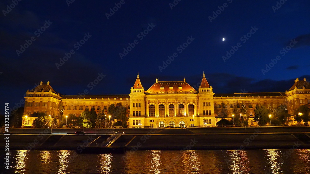 Budapest night landscape from a boat trip on the Danube.