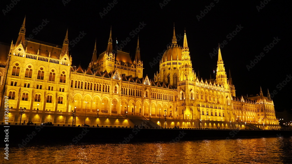 Night view of Hungarian parliament im Bucarest.
