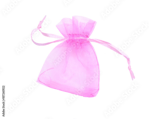 Colorful nylon gift bag with satin ribbon ties, for stones, jewelry and other small gifts photo