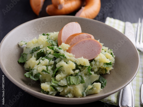 Traditional Dutch dish Stamppot with Rookworst photo