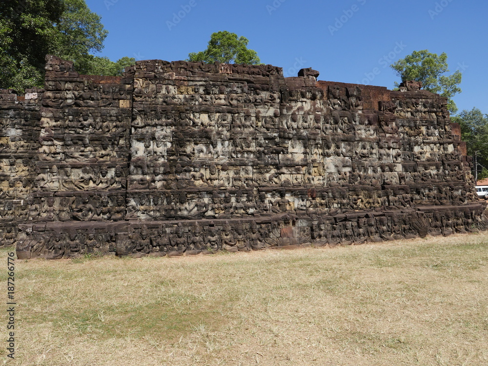 Siem Reap,Cambodia-December 22,2017: Terrace of the Leper King is located in the northwest corner, just north of the Elephant Terrace, of the Royal Square of Angkor Thom, Cambodia.