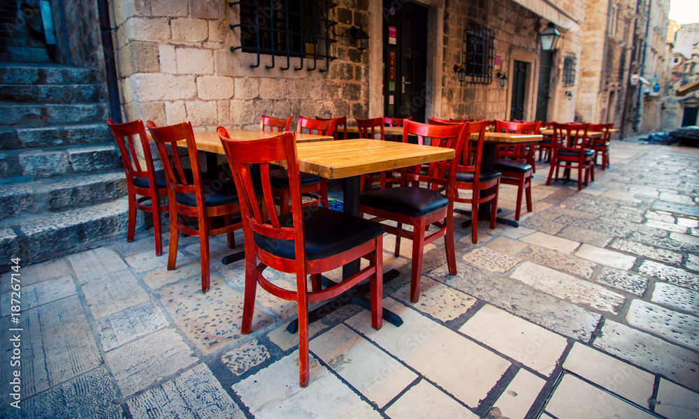 empty cafe in Dubrovnik Croatia
