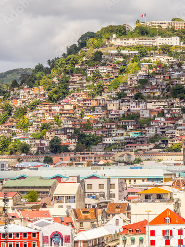 House-covered hillside in Fort-de-France, capital city of Martinique, an overseas department of France