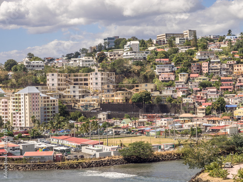 House-covered hillside in Fort-de-France, capital city of Martinique, an overseas department of France