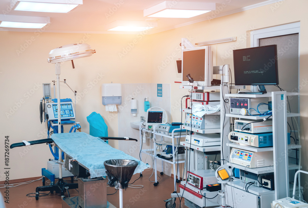 Surgical equipment and medical devices in operating room. Surgical equipment and medical devices in operating room.