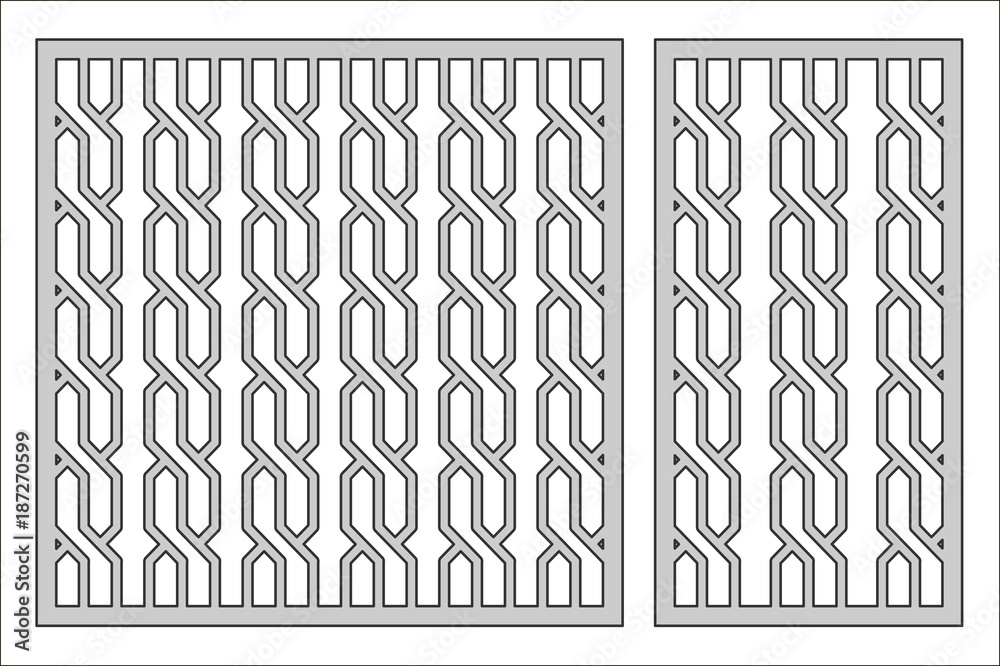 Set template for cutting. Braiding, weave pattern. Laser cut. Ratio 1:1, 1:2. Vector illustration.