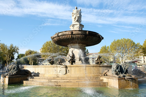 Aix-en-Provence, France - October 18, 2017 : the famous fountain Rotonde at the base of the Cours Mirabeau market street aix en provence photo