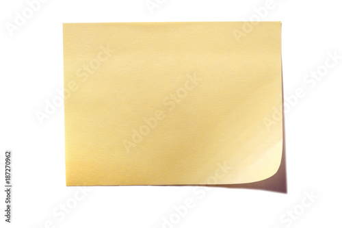 Yellow sticky post note isolated on white