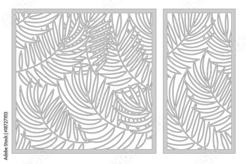 Set template for cutting. Palm leaves pattern. Laser cut. Ratio 1:1, 1:2. Vector illustration. © nattalya