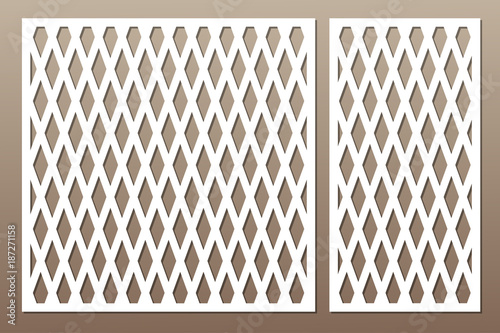 Set decorative card for cutting. Square pattern. Laser cut. Ratio 1:1, 1:2. Vector illustration.
