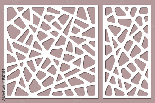 Set decorative card for cutting. Abstract lines pattern. Laser cut. Ratio 1:1, 1:2. Vector illustration.