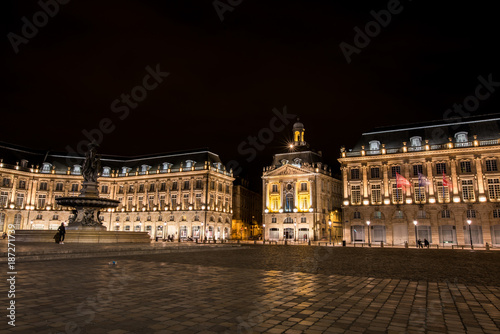 Urban streetview cityscape of Bordeaux France at night