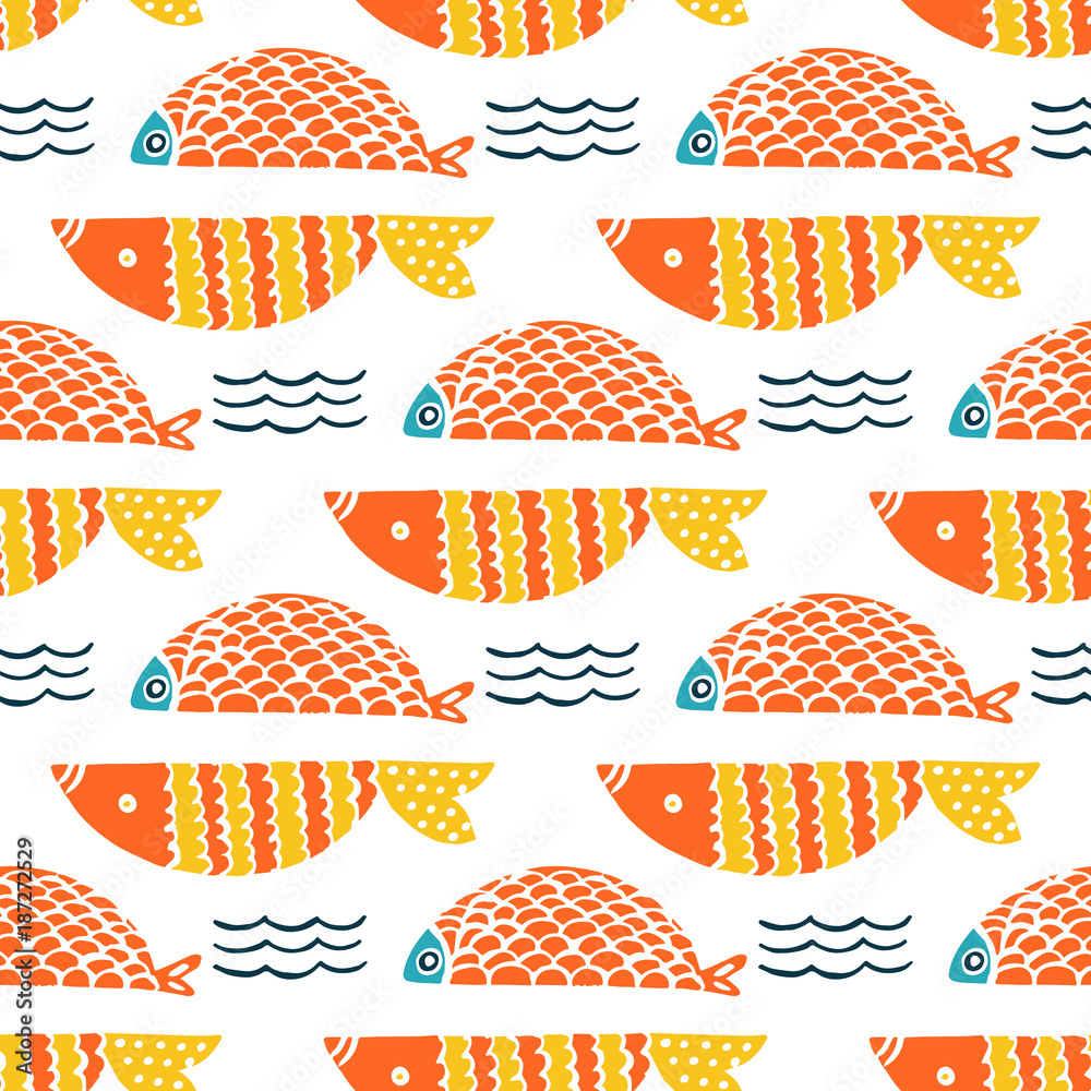 Colorful fish cartoon seamless vector pattern